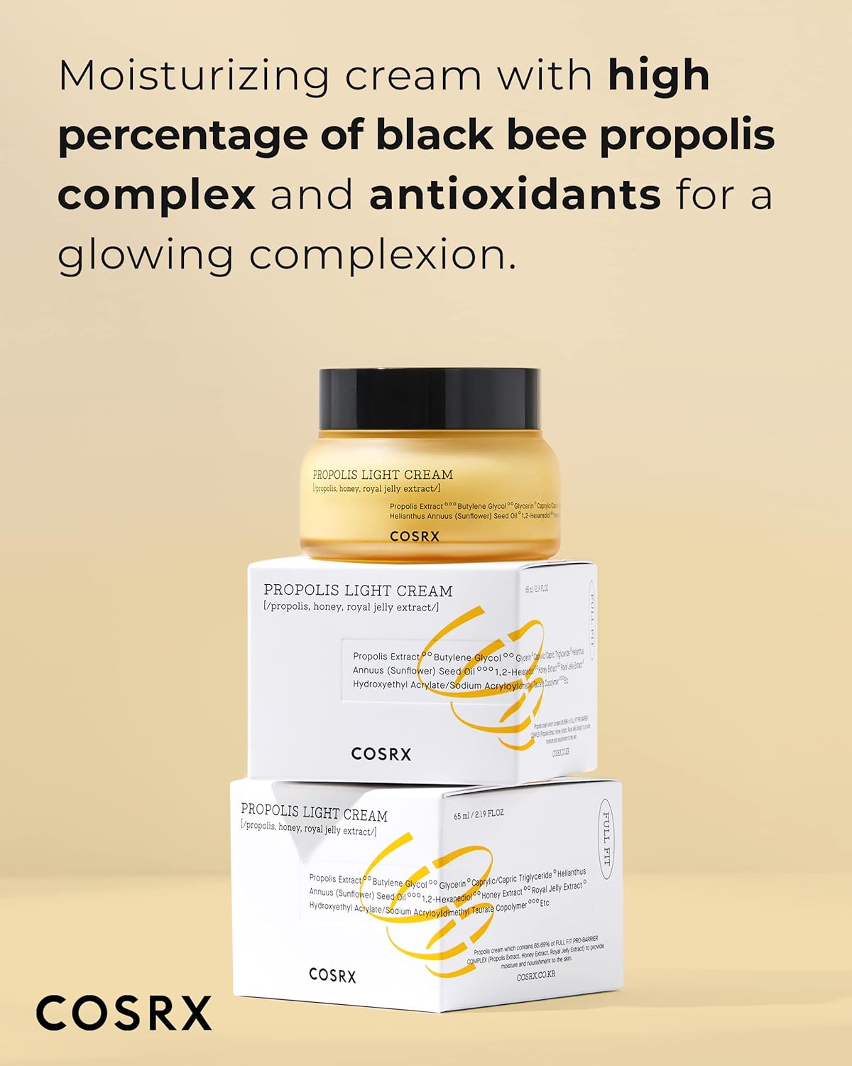 Picture of COSRX Full Fit Propolis Light Cream, 2.19 Fl.oz / 65ml, Propolis 64.5%, Hydrating Daily Day and Night Moisturiser, Korean Skin Care, Not Tested on Animals, Paraben Free