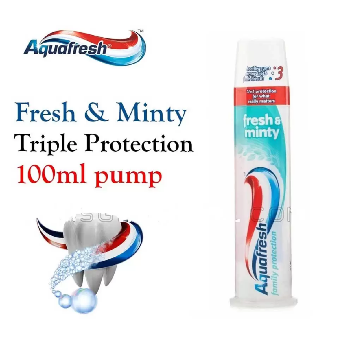 Picture of Aquafresh 3 in 1 Fresh & Minty Toothpaste Pump 100ml