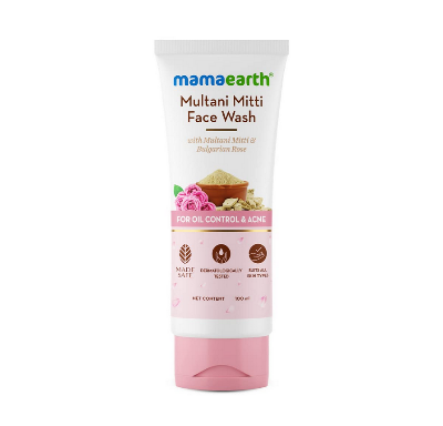 Picture of MAMAEARTH Multani Mitti Face Wash for Acne & Oil Control | Gently Cleanses Sebum & Reduces Acne | Non-Drying Formula | with Bulgarian Rose | 3.38 Fl Oz (100ml)