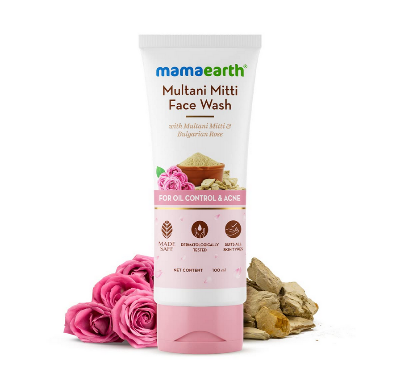 Picture of MAMAEARTH Multani Mitti Face Wash for Acne & Oil Control | Gently Cleanses Sebum & Reduces Acne | Non-Drying Formula | with Bulgarian Rose | 3.38 Fl Oz (100ml)