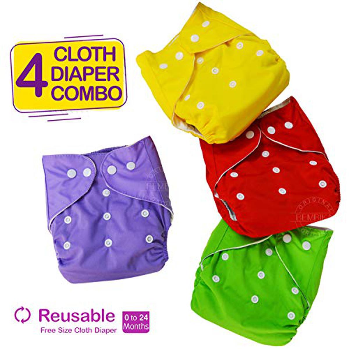 Picture of Adjustable Washable Cotton Cloth Diaper ( Combo 4 Diaper with 4 pad 3 Layer )