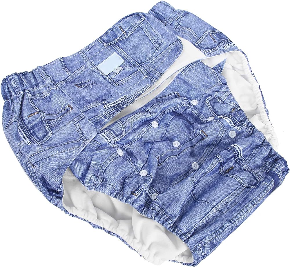 Picture of Modern Denim Blue Washable Baby Nappy Diaper with 1Pc 3-Layer Pad