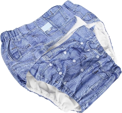 Picture of Modern Denim Blue Washable Baby Nappy Diaper with 1Pc 3-Layer Pad