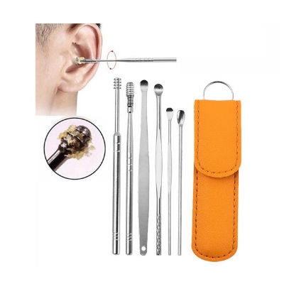 Picture of bottomTagUrl NEW 6pcs Ear Cleaner Wax Removal Tool Earpick Sticks Earwax Remover Curette Ear Pick Set Portable Ear Cleaner Set Stainless Steel With Lather Case - Ear Pick