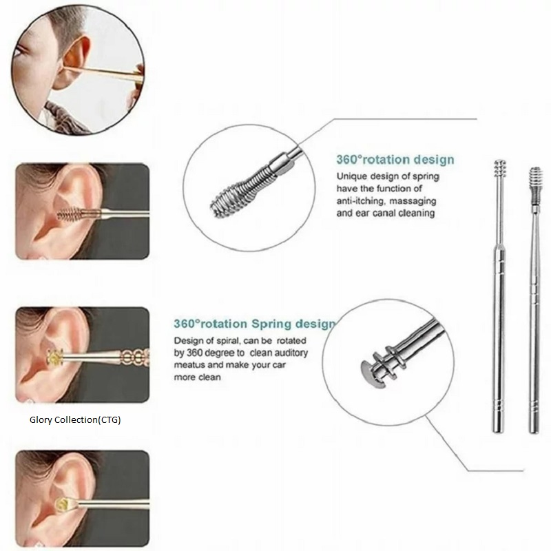 Picture of bottomTagUrl NEW 6pcs Ear Cleaner Wax Removal Tool Earpick Sticks Earwax Remover Curette Ear Pick Set Portable Ear Cleaner Set Stainless Steel With Lather Case - Ear Pick