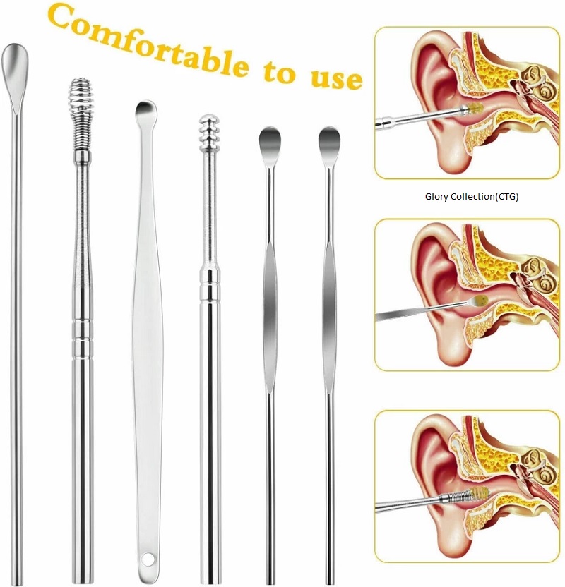 Picture of bottomTagUrl NEW 6pcs Ear Cleaner Wax Removal Tool Earpick Sticks Earwax Remover Curette Ear Pick Set Portable Ear Cleaner Set Stainless Steel With Lather Case - Ear Pick