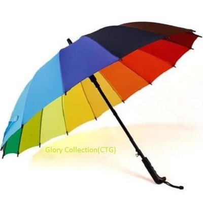 Picture of Stylish Long Handle Rainbow Umbrella - Multicolor