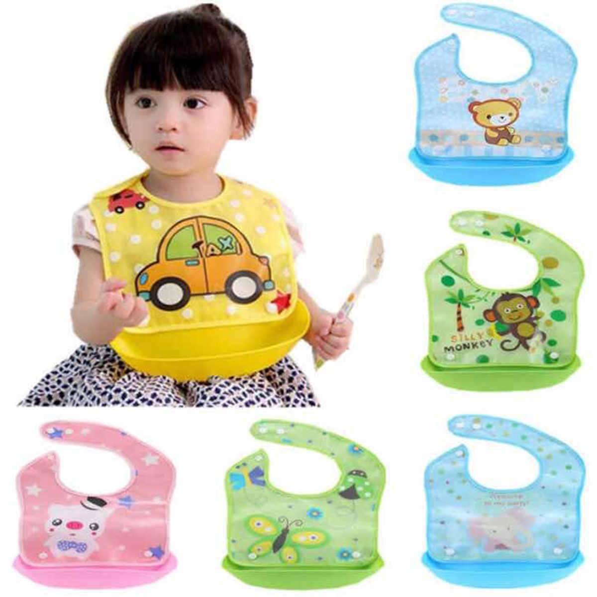 Picture of Silicone Baby Bibs with Food Catcher (Multicolor)-2 Pcs
