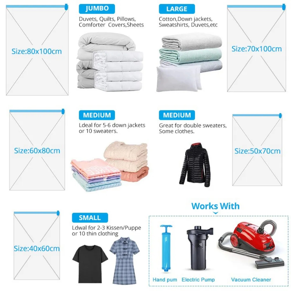 Picture of Vacuum Storage Bags( 4 Pack )with (1 Hand Pump) - Space Saver Solution for Home Organization Size 40*60/50x70/80x100/60x80cm Size Available