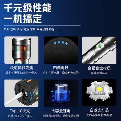Picture of Outdoor flashlight ultra-long-range ultra-bright three-wick large-capacity long-endurance multi-function rechargeable flashlight