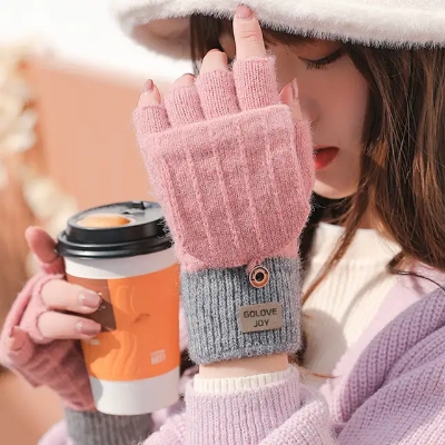 Picture of Winter Warm Touch Screen Half Fingerless Knitted Acrylic Gloves For Men And Women