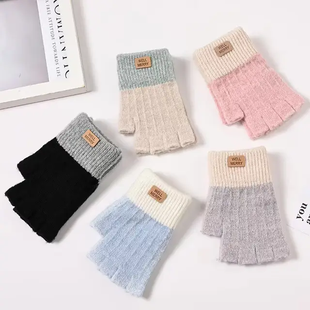 Picture of Winter Warm Touch Screen Half Fingerless Knitted Acrylic Gloves For Men And Women