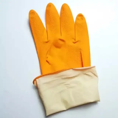 Picture of Rubber Safety Hand Gloves Yellow Latex Use for Kitchen, Resist Oil, Acids, Chemical, Gardening. pack of 1 pair Half Hand Kitchen Gloves - 2 pcs