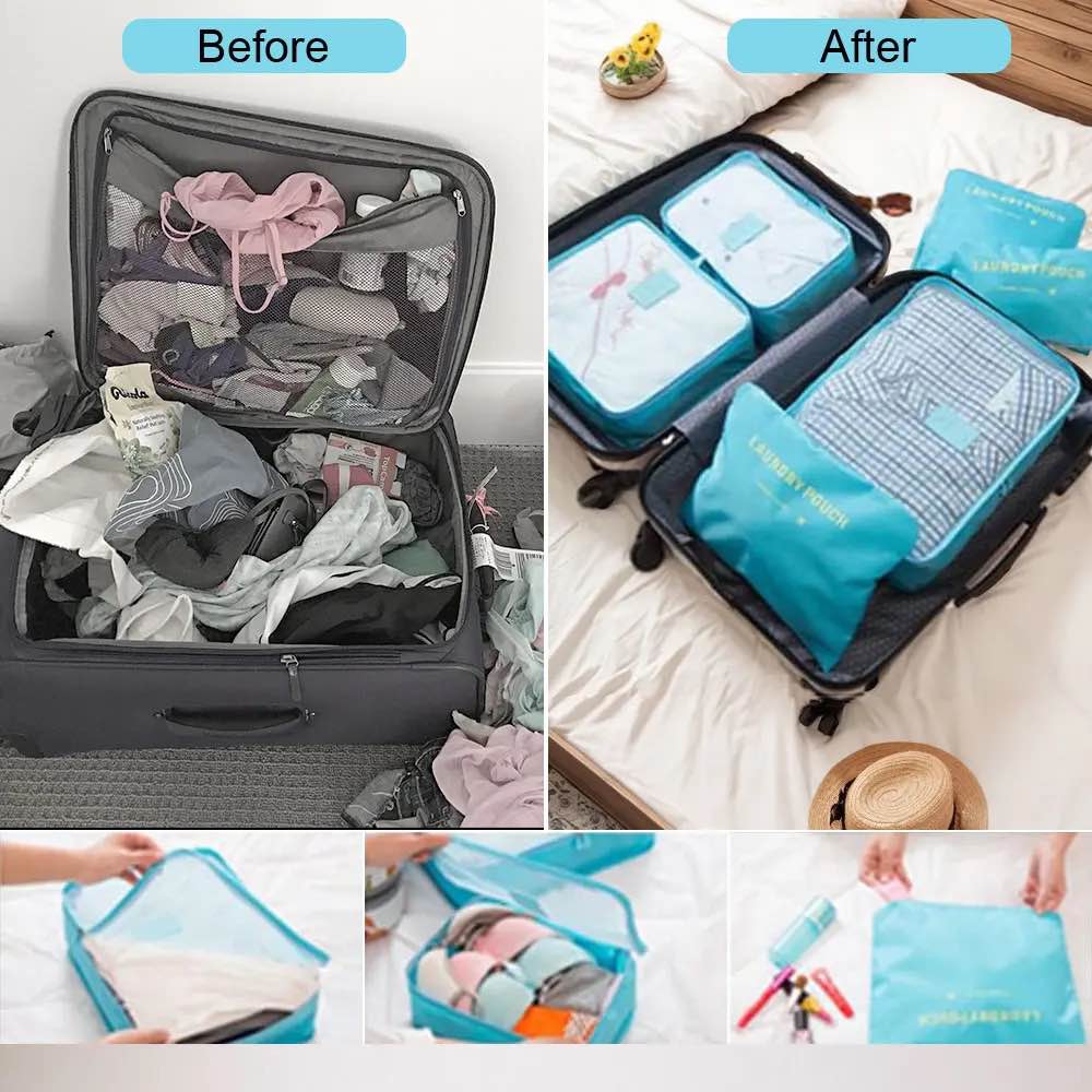 Picture of 8 PCS High Quality Travel Storage Bag Organizer Set For Clothes Shoes Cosmetic Tidy Organizer Wardrobe Suitcase Pouch Travel Organizers Packing Bags