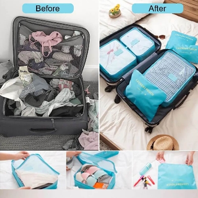 Picture of 8 PCS High Quality Travel Storage Bag Organizer Set For Clothes Shoes Cosmetic Tidy Organizer Wardrobe Suitcase Pouch Travel Organizers Packing Bags