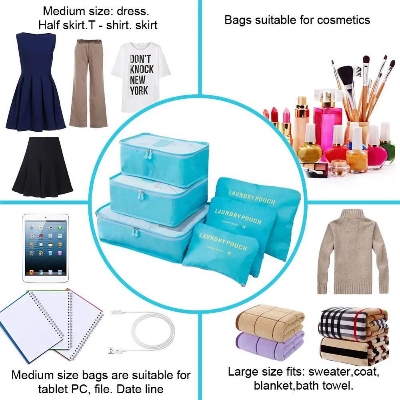 Picture of 8 PCS High Quality Travel Storage Bag Organizer Set For Clothes Shoes Cosmetic Tidy Organizer Wardrobe Suitcase Pouch Travel Organizers Packing Bags