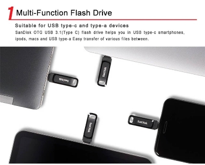 Picture of SanDisk Dual Drive Usb3.1 64GB Type-c Memory Stick (128gb 256gb) available Black Pendrive Flash Disk High Speed U Disk Flash drive