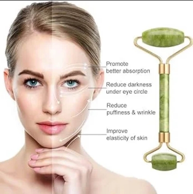 Picture of Green Natural Jade Massage Spa Rollers + Gua Sha Board Scrapers Set for face body relaxation anti-aging message