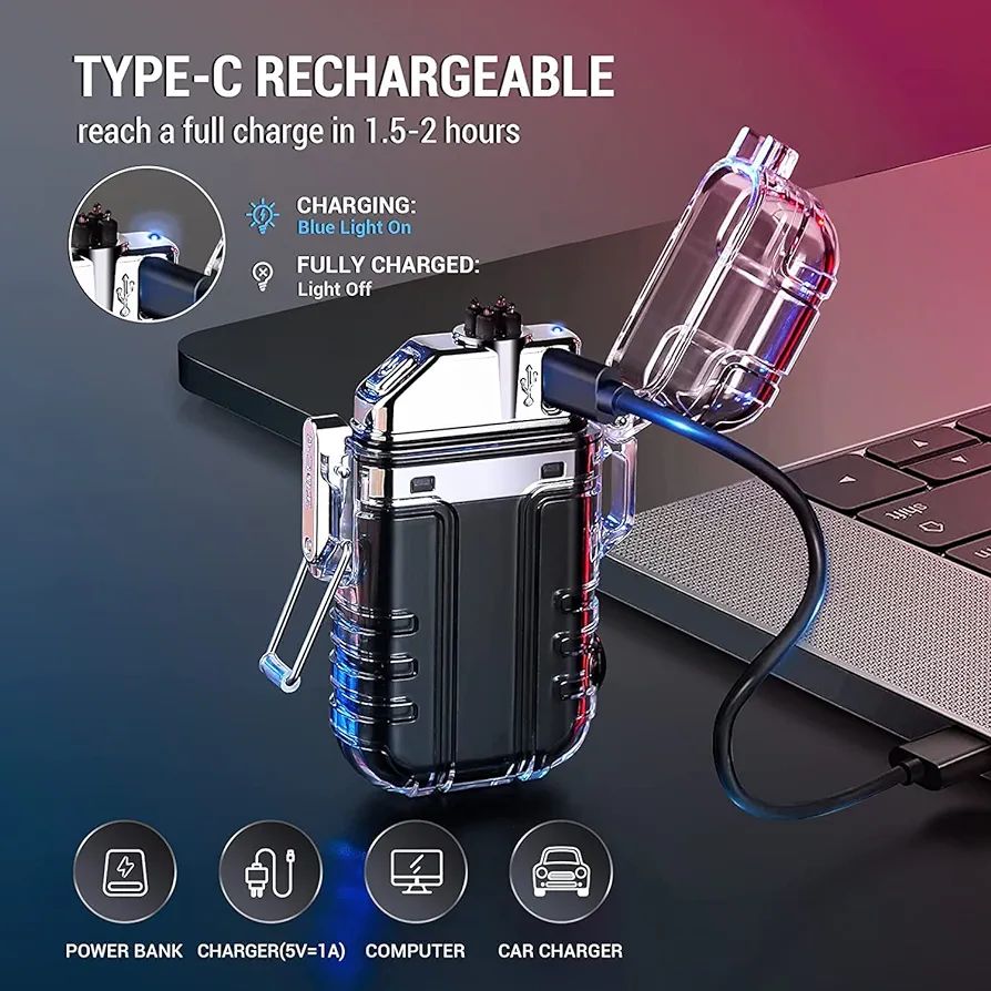 Picture of Waterproof Electric Lighter Dual Arc Plasma Lighters 3 Light Modes Lamp Type-C...
