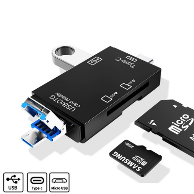 Picture of Multifunctional 6-In-1 USB C Memory Card USB2.0 + Type-c + Micro + USB 3-In-1 Interface + TF / SD Card Reader 6-In-1 / 5-In-1 480mbps/s