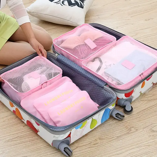 Picture of 6PCS Travel Storage Bag Organizer Set For Clothes Shoes Cosmetic Tidy Organizer Wardrobe Suitcase Pouch Travel Organizers Packing Bags