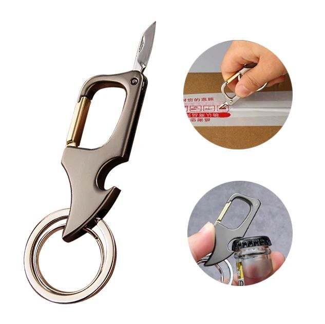 Picture of Classic Men Mini Keychain Outdoor Multi-Functional 2-In-1 Metal Bottle Opener With Two Key Rings For Boy Gifts