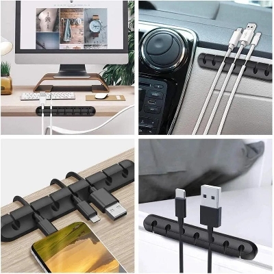 Picture of 5 Clips Cable Organizer Silicone USB Cable Winder Desktop Tidy Management Clips Cable Holder for Mouse Headphone Wire Organizer