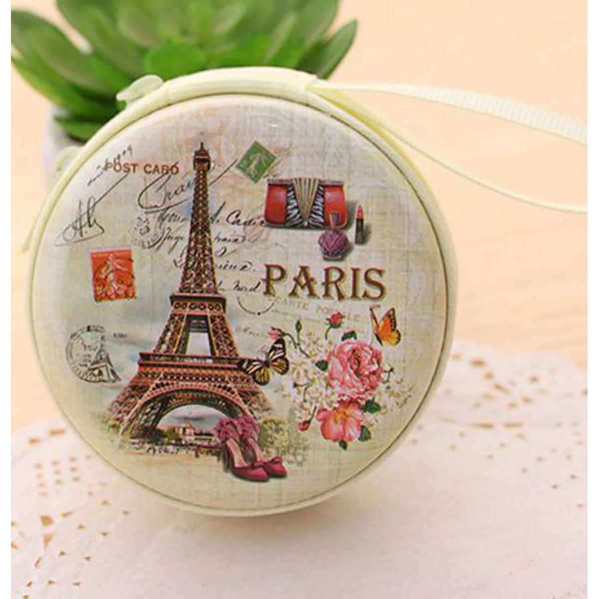 Picture of Portable Lovely Round Wallet Cartoon Eiffel Tower Earphone Key Holder Case Bag