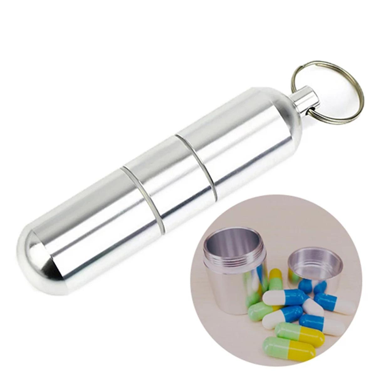 Picture of Medicine Box Keychain Metal Mini Waterproof Alloy Tablets Box Case Drugs Holder