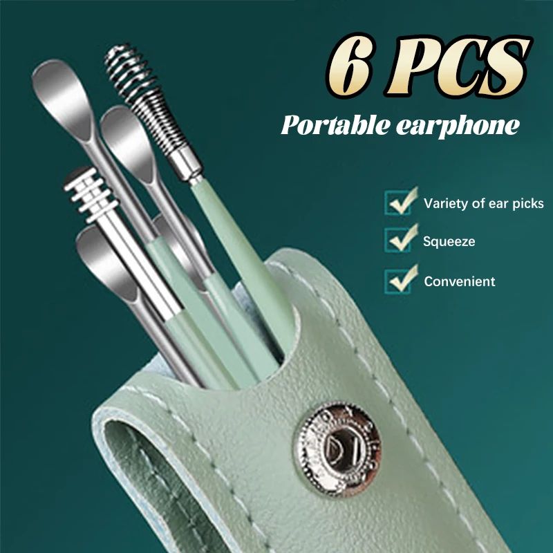 Picture of 6 Pcs Ear Wax Removal Tool Portable Stainless Steel Earwax Remover Cleaner Kit Earpick Spring Ear Wax Spoon Cleaning Set