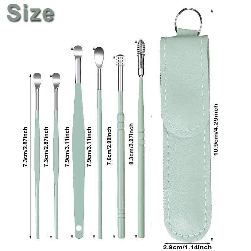 Picture of 6 Pcs Ear Wax Removal Tool Portable Stainless Steel Earwax Remover Cleaner Kit Earpick Spring Ear Wax Spoon Cleaning Set
