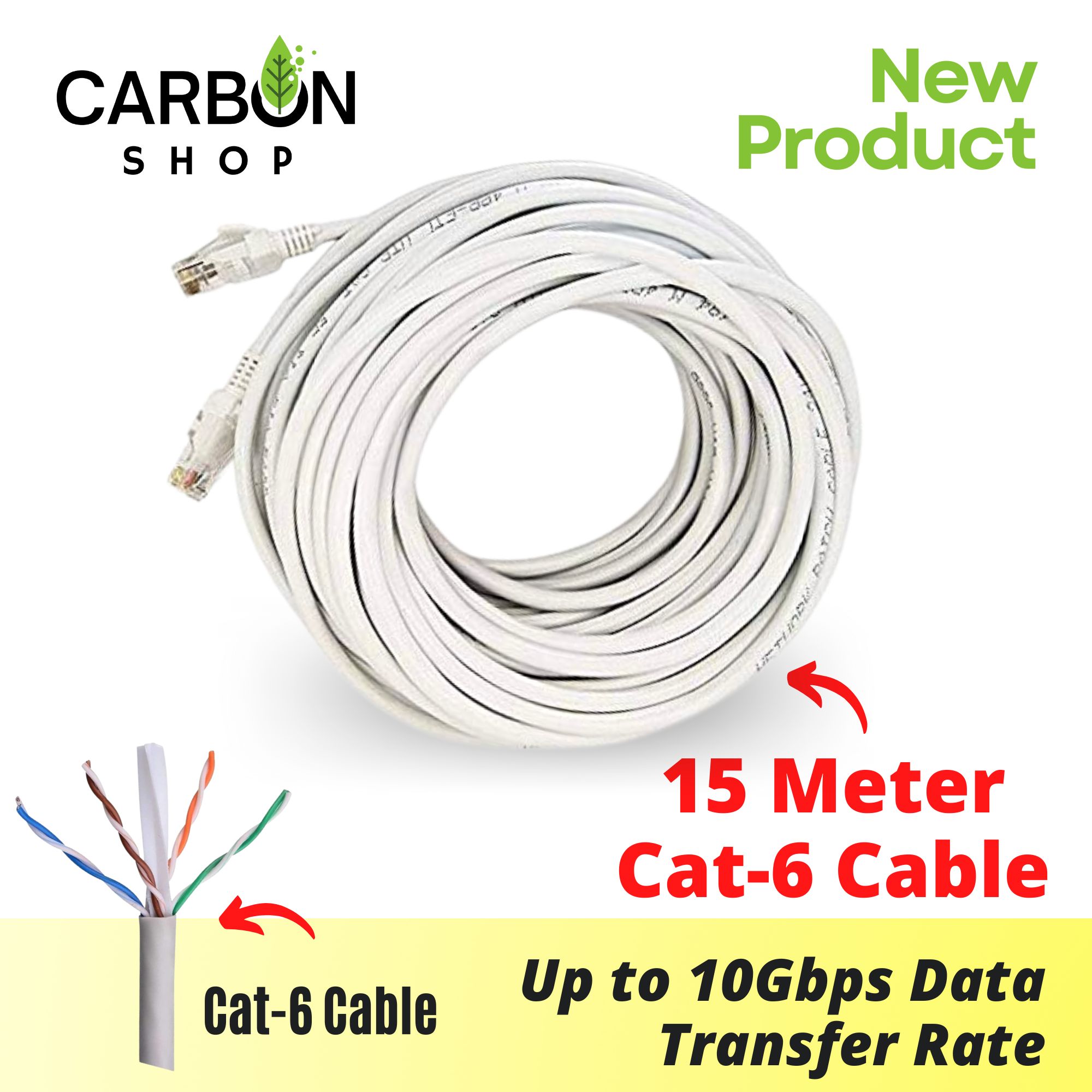Picture of 15 Meter Cat 6 Gigabit Ethernet Cable Network Patch Cord Cable LAN Adapter Internet Copper Twisted Wire LAN Cable Plug Connector for Laptop Mac PC WIFI CC Camera Smart TV Box Android