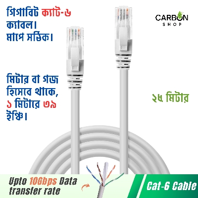 Picture of 25 Meter Cat6 Ethernet Patch Cable Gigabit RJ45 Network Wire Lan Cable Plug Connector Cat 6 Cable - 25M