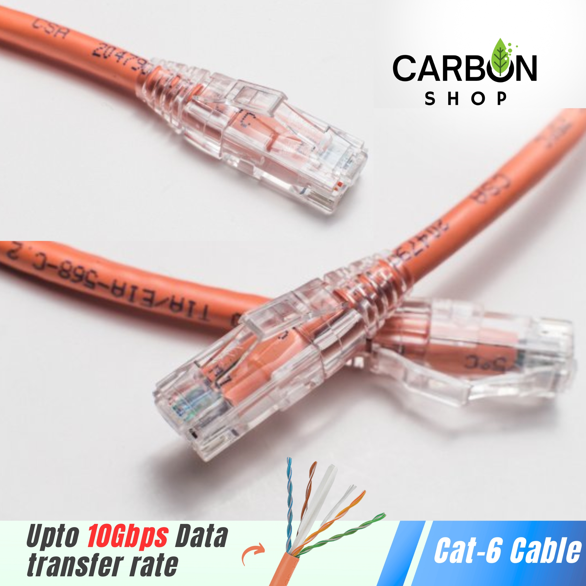 Picture of Orange 3M Cat6 Cable Gigabit Ethernet Network Internet Indoor LAN Cable RJ45 Plug Connector Cat 6 Cable for Gaming, Router,Computer