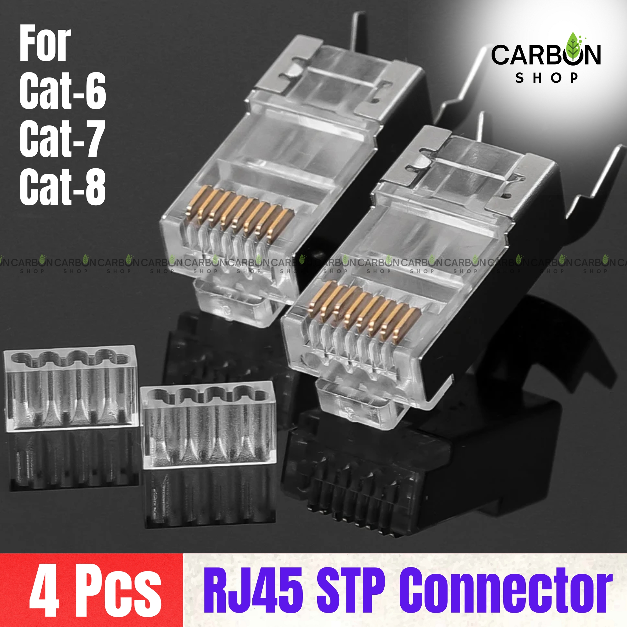 Picture of 4 Pcs Rj45 Ethernet Plug Gold Plated Network Connector  Cat6 Cat7 Cat8 Pass through STP Connector 50u Gold Plated 8P8C Modular Plugs FTP/STP Cable