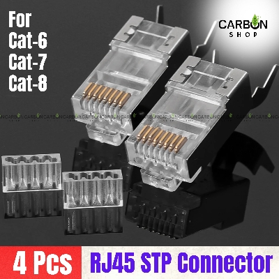 Picture of 4 Pcs Rj45 Ethernet Plug Gold Plated Network Connector  Cat6 Cat7 Cat8 Pass through STP Connector 50u Gold Plated 8P8C Modular Plugs FTP/STP Cable
