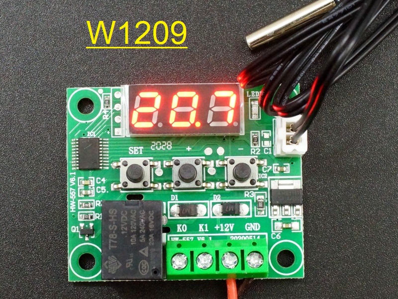 Picture of W1209 Incubator Temperature Controller DC 12V 10A Relay Three Digit RED LED Tube