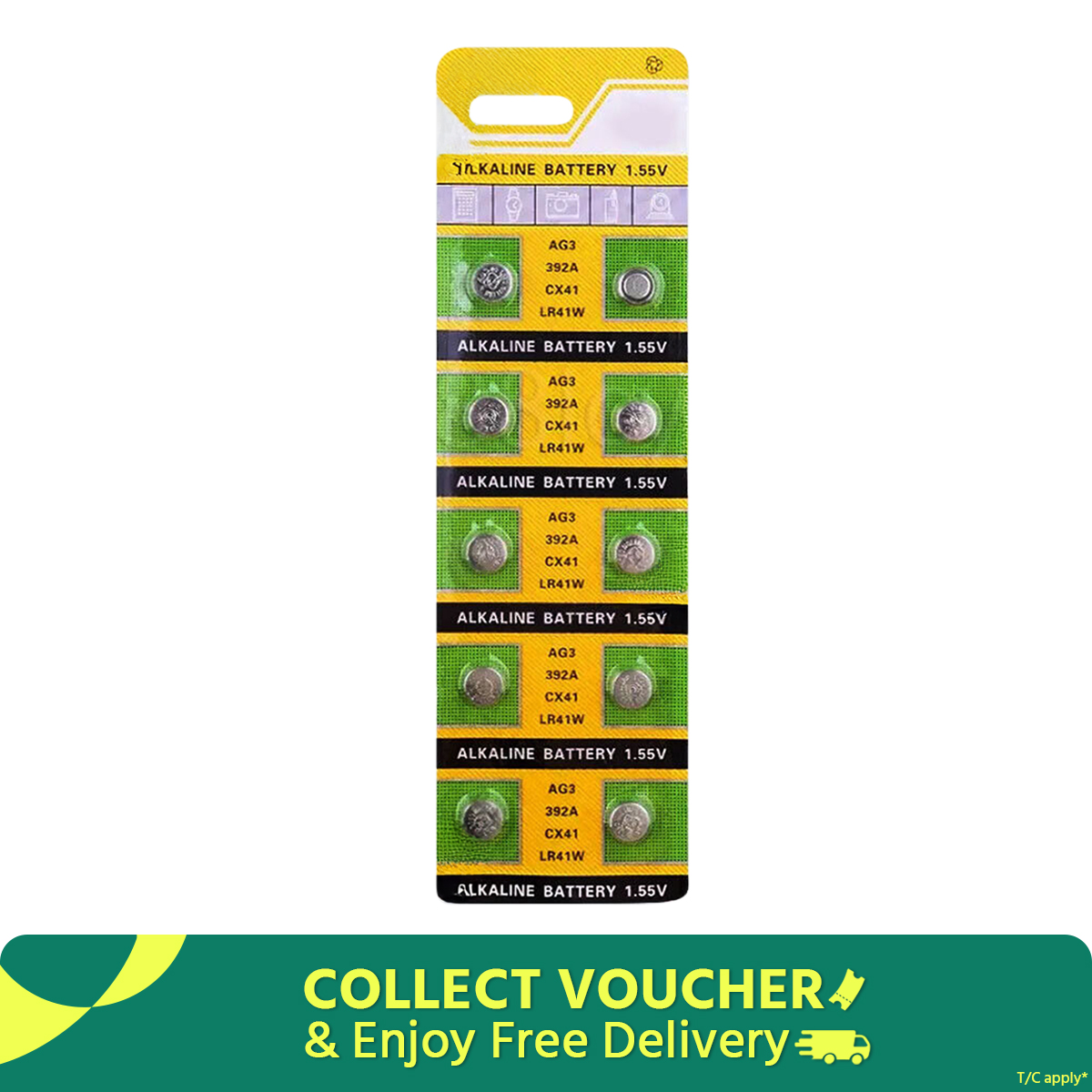 Picture of LR41/392A/AG3 Alkaline Battery - 10Pcs