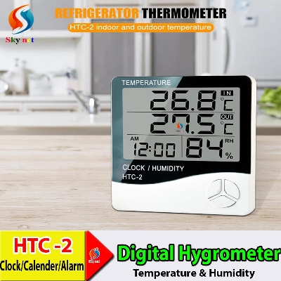 Picture of HTC-2 Digital LCD Thermometer Hygrometer Electronic Temperature Humidity Meter Weather Station Indoor Outdoor Tester Alarm Clock HTC 2 Hygrometer replace HTC-1 HTC-2A