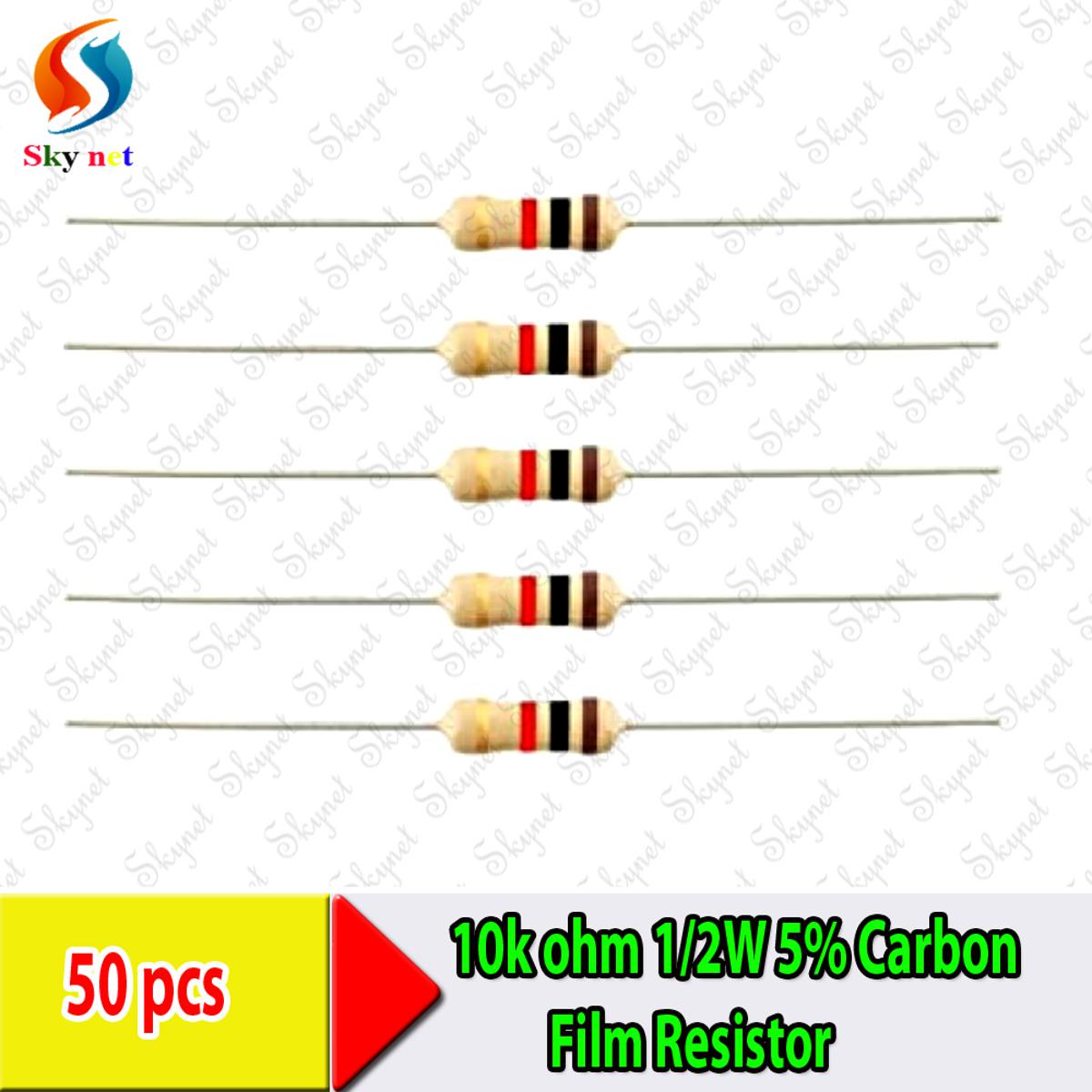 Picture of 10k ohm 1/2W 5% Carbon Film Resistor (50pcs)