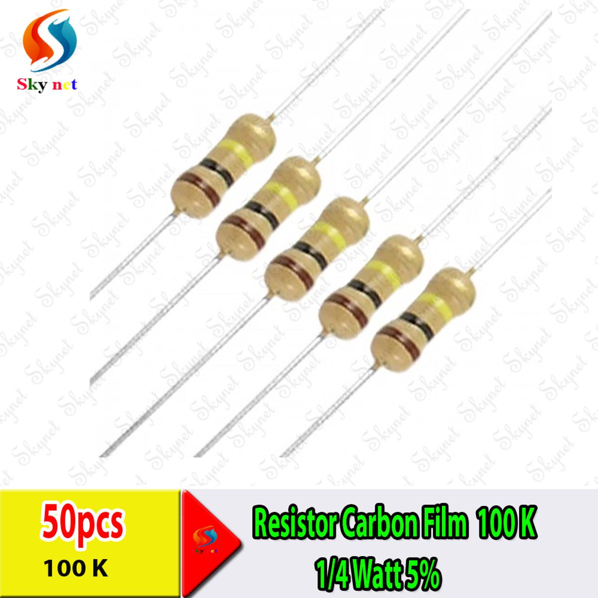 Picture of Resistor 100K Ohm 1/2W 5% Carbon Film Resistor High Quality
