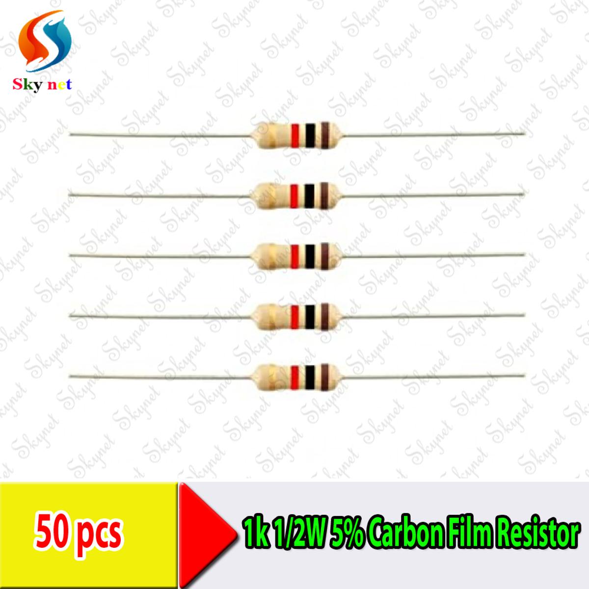 Picture of Resistor- 1K, 220KΩ, 10K, 1Ω, 470K, 10Ω, 3.3Ω, 270Ω, 47Ω, 4.7K,  1/4W 5% Carbon Film Resistor (50pcs)