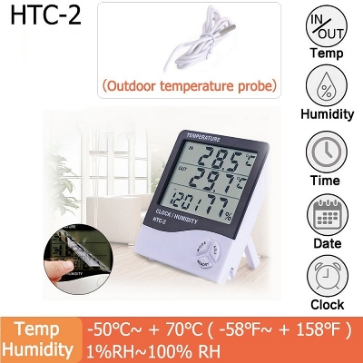 Picture of HTC 2 Digital LCD Temperature Meter Humidity Thermometer Hygrometer Home Weather Station Indoor Outdoor Probe Sensor with Alarm Clock HTC-2