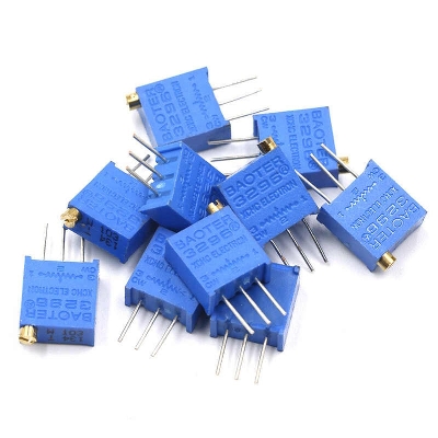 Picture of 3Pcs- 3296 103 Square Cermet 10K Ohm 1/2W Vertical Potentiometer Variable Resistors 3 Pin Leads 10K Ohm Trimpot Trimmer 103 Potentiometer 25 Turn 3 Pin 3296 Adjustment Trim Pot