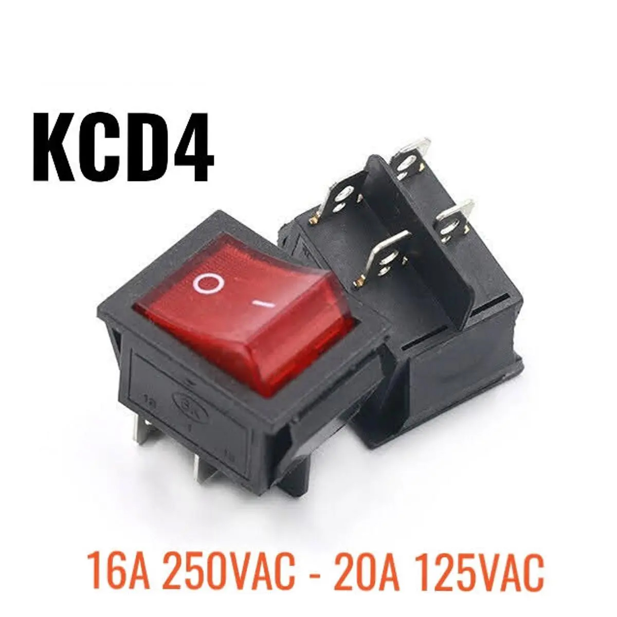 Picture of 1Pcs- KCD4 Rocker Switch 16A 250V 4 Pin Black Color Switches 4Pin On Off 2 Positions Full Illuminated Neon RED Indicators DPST Power Switch For Auto Car Boat IPS UPS