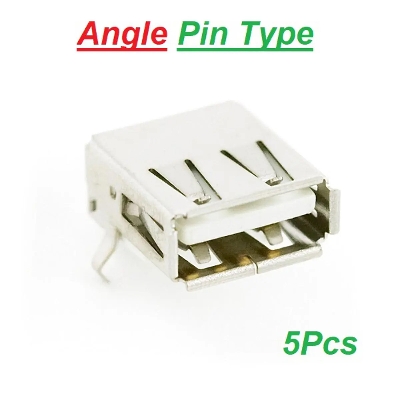 Picture of 5Pcs Female USB 2.0 Angle Or Straight Socket Type-A 4 Pin Female Plug DIP Socket Connector Panel Mount State For Data Cable Charging Socket LED Electronics Projects DIY