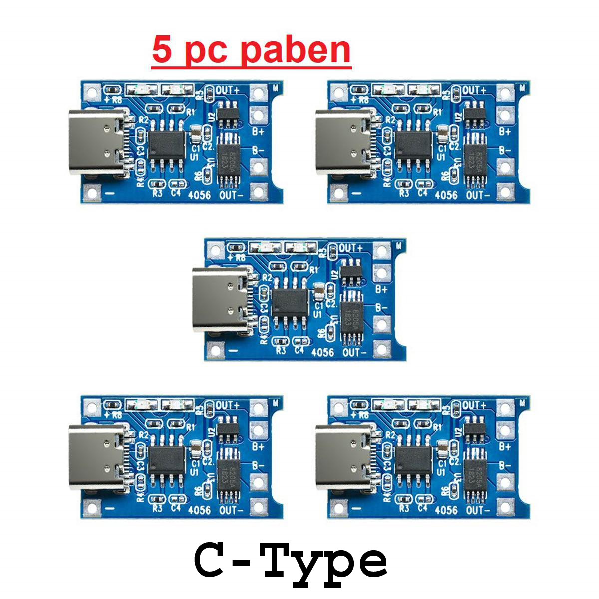 Picture of 5pcs TP4056 Type-C USB 5V 1A 18650 Lithium Battery Charger Module with Dual Protection Functions (Type C USB Input)