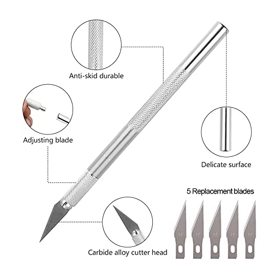 Picture of Metal Scalpel Hobby Cutter: Engraving Crafting Tool (6 Blades) . Precision craft . Cutter With 6 Blades Body . Aluminium Body Precision anti cutter With 6 Blades - Silver .