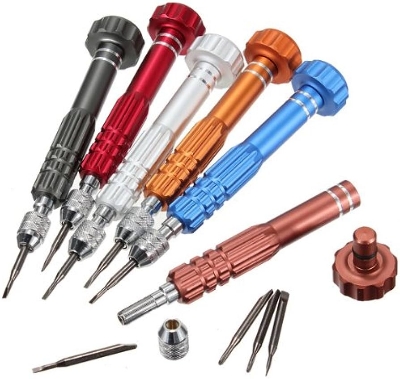 Picture of 5 In 1 SCREW DRIVERS Multi Function 5 In 1 Precision Screwdriver Set Repair Tool Kit T5 T6 1.2mm 1.5mm 0.8mm Alloy Steel & Titanium Handle For Disassemble Watch Cell Phone Jewelry Computer Laptop