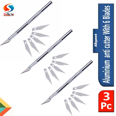 Picture of Metal Scalpel Hobby Cutter: Engraving Crafting Tool (6 Blades) . Precision craft . Cutter With 6 Blades Body . Aluminium Body Precision anti cutter With 6 Blades - Silver .